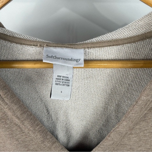 Soft Surroundings Tan V-Neck Cotton Hoodie Tunic Size Small - Picture 3 of 5